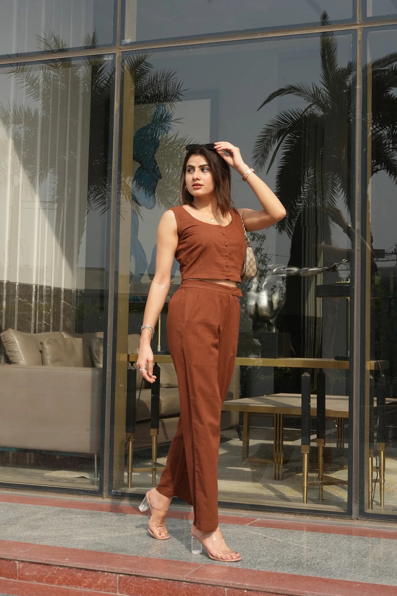 Rust Brown Cotton Slub Co-Ord Set