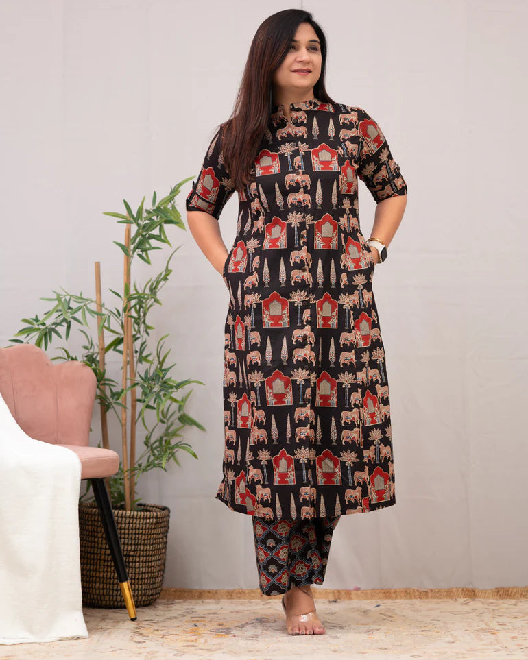 Black Block Printed Cotton Co-Ord Set