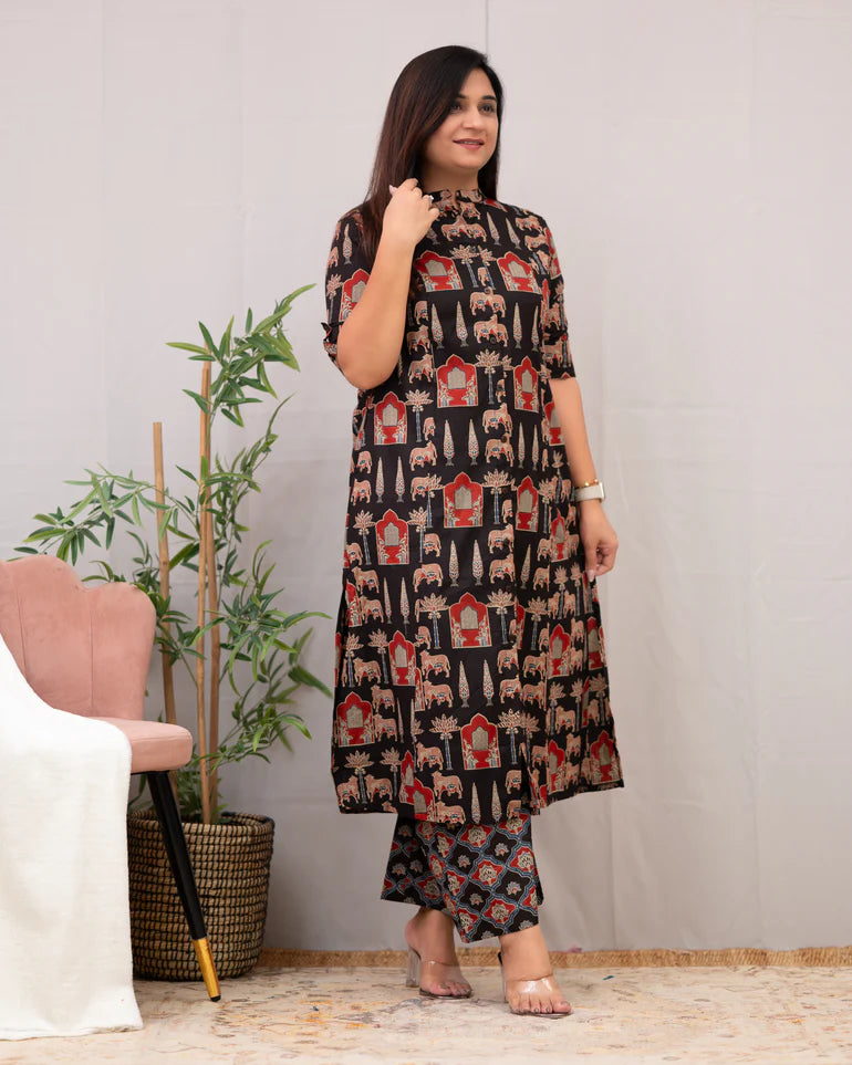 Black Block Printed Cotton Co-Ord Set