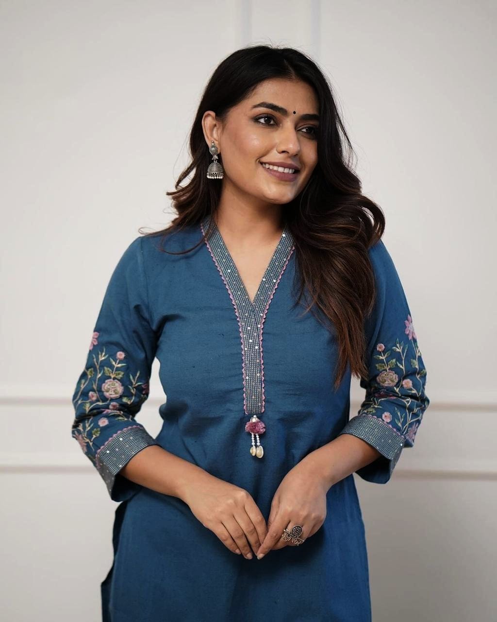 Navy Strength Kurta with sequin embroidery and Kodi tassel detail