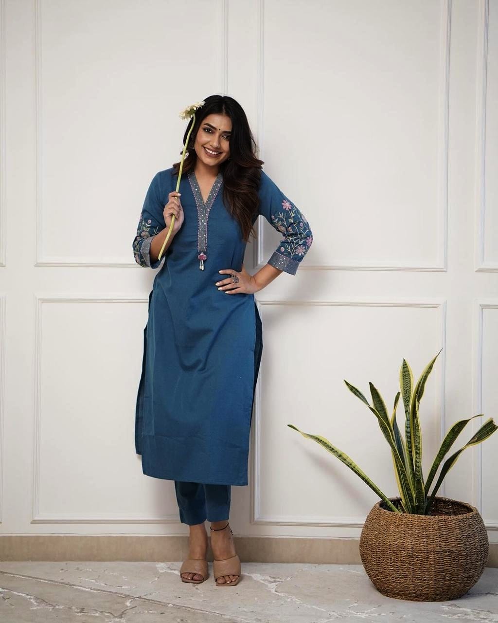 Navy Strength Kurta with sequin embroidery and Kodi tassel detail