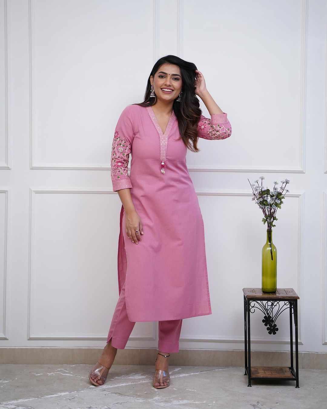 Pink Strength Kurta with sequin embroidery and Kodi tassel detail