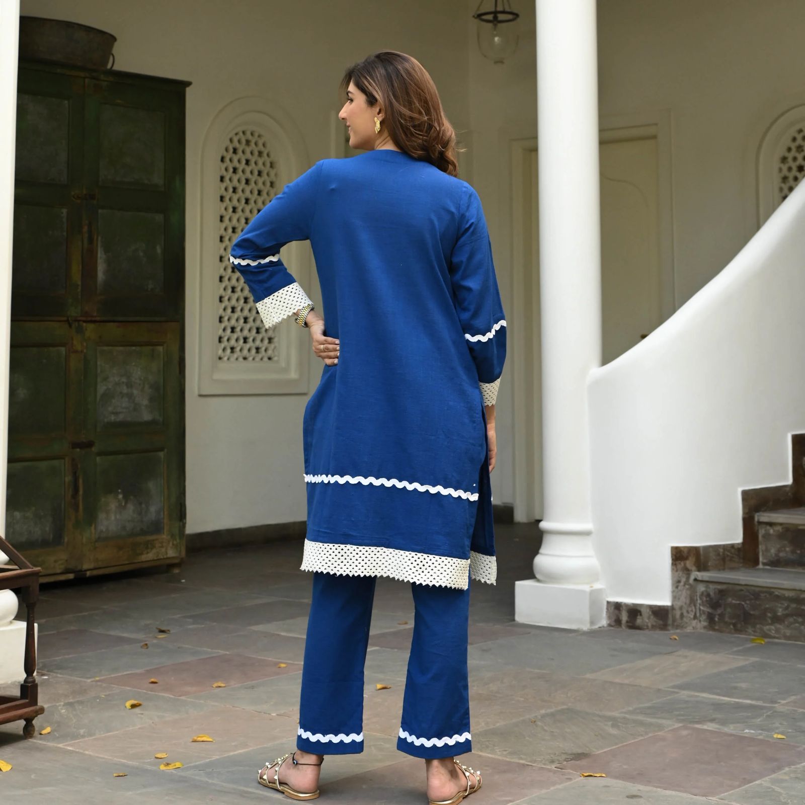 Cotton Enchant Blue Lace Kurta Set