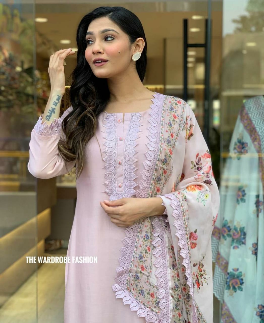 Pastel Pink Embroidered Salwar Suit with Floral Dupatta