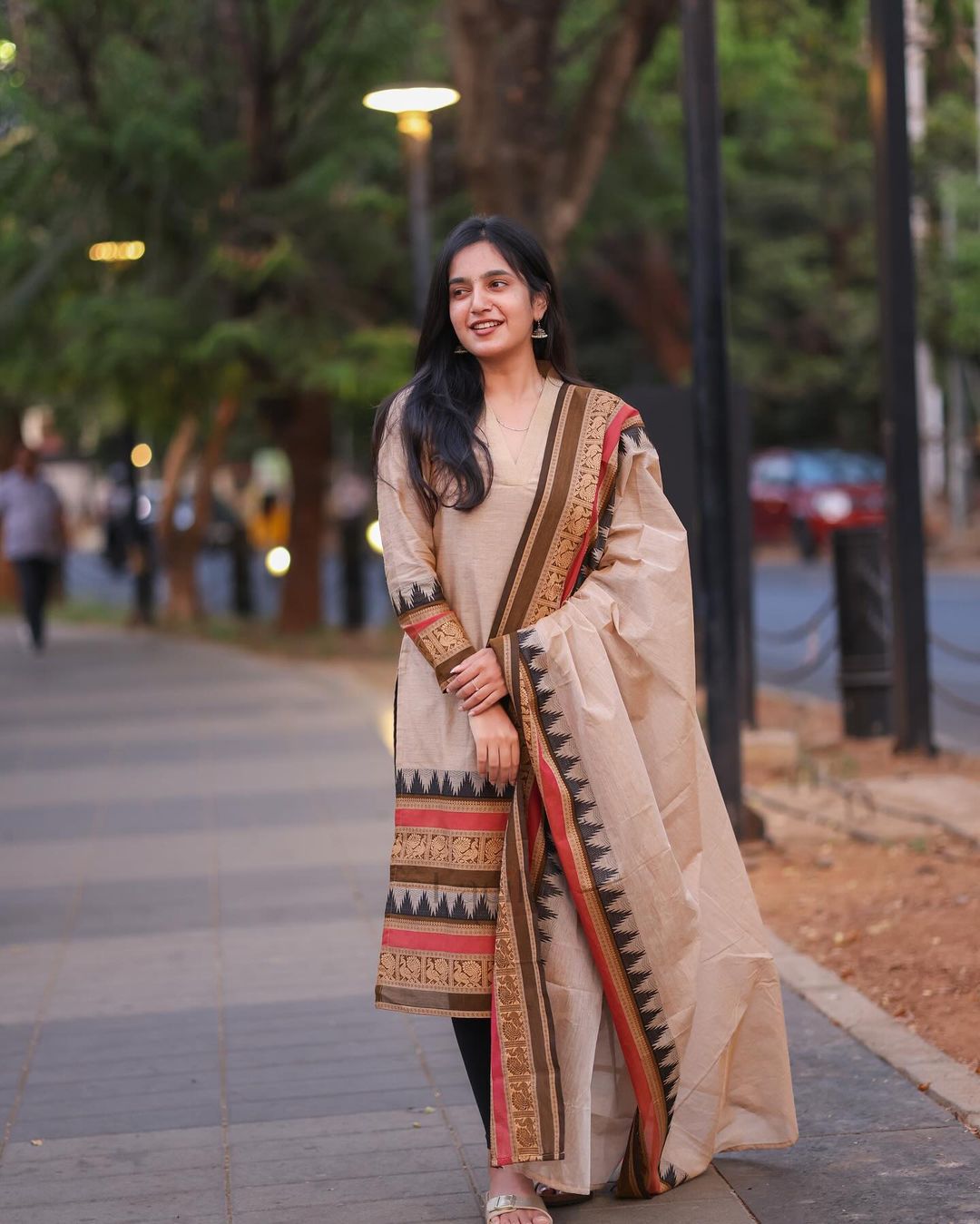 Graceful Beige Kanchi Cotton Dupatta Set