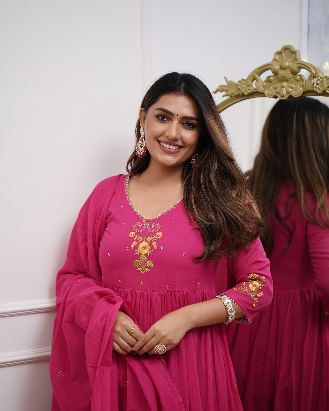 Pink Ethnic Anarkali Kurta with Gold Embroidery Design