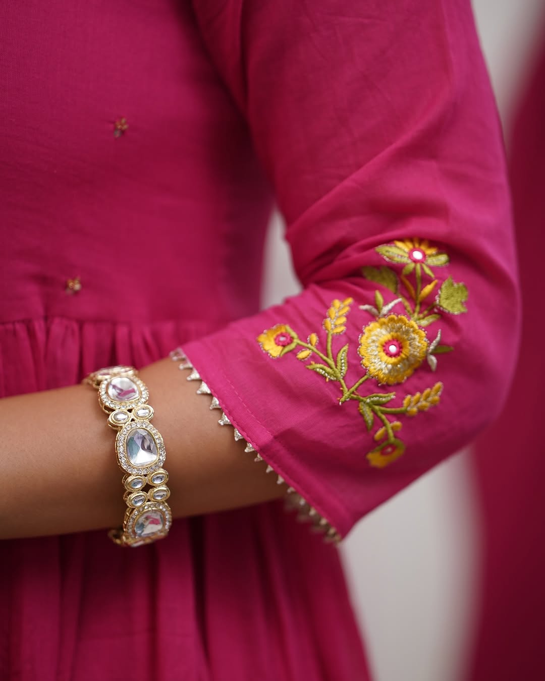 Pink Ethnic Anarkali Kurta with Gold Embroidery Design
