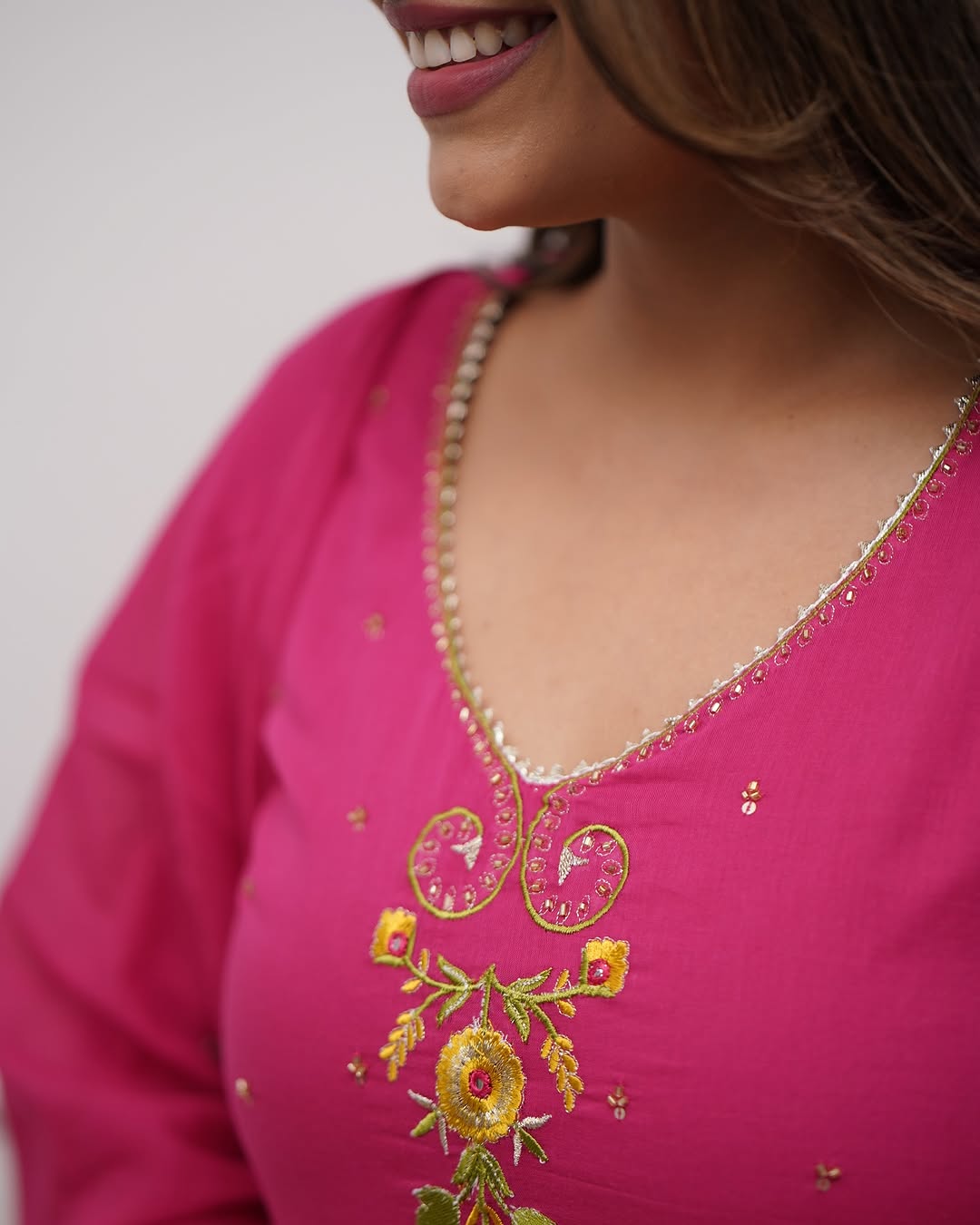 Pink Ethnic Anarkali Kurta with Gold Embroidery Design