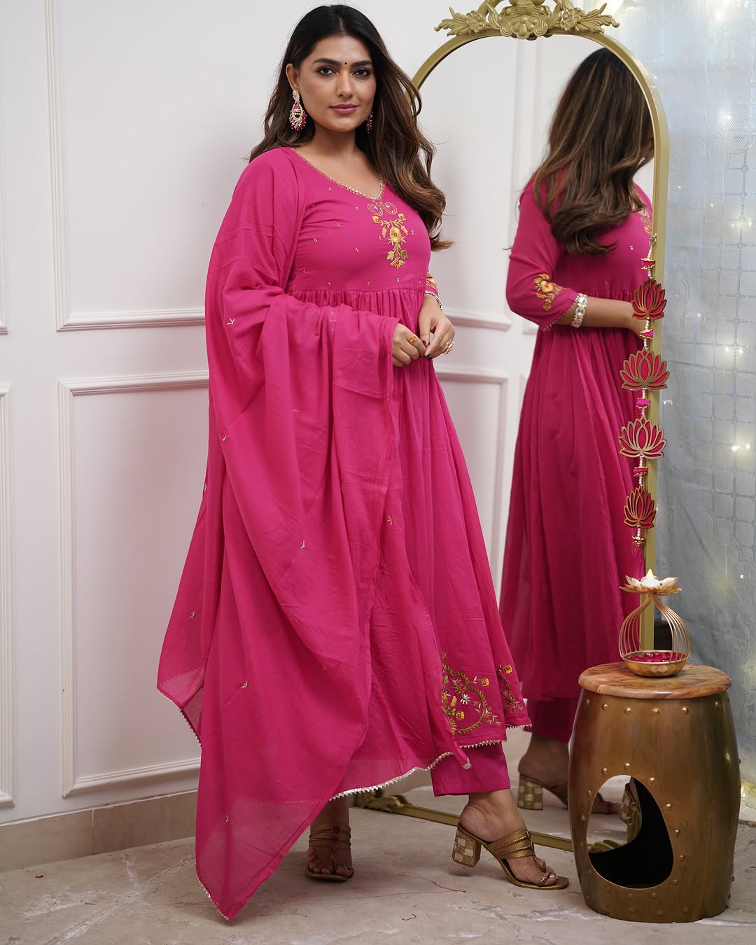 Pink Ethnic Anarkali Kurta with Gold Embroidery Design
