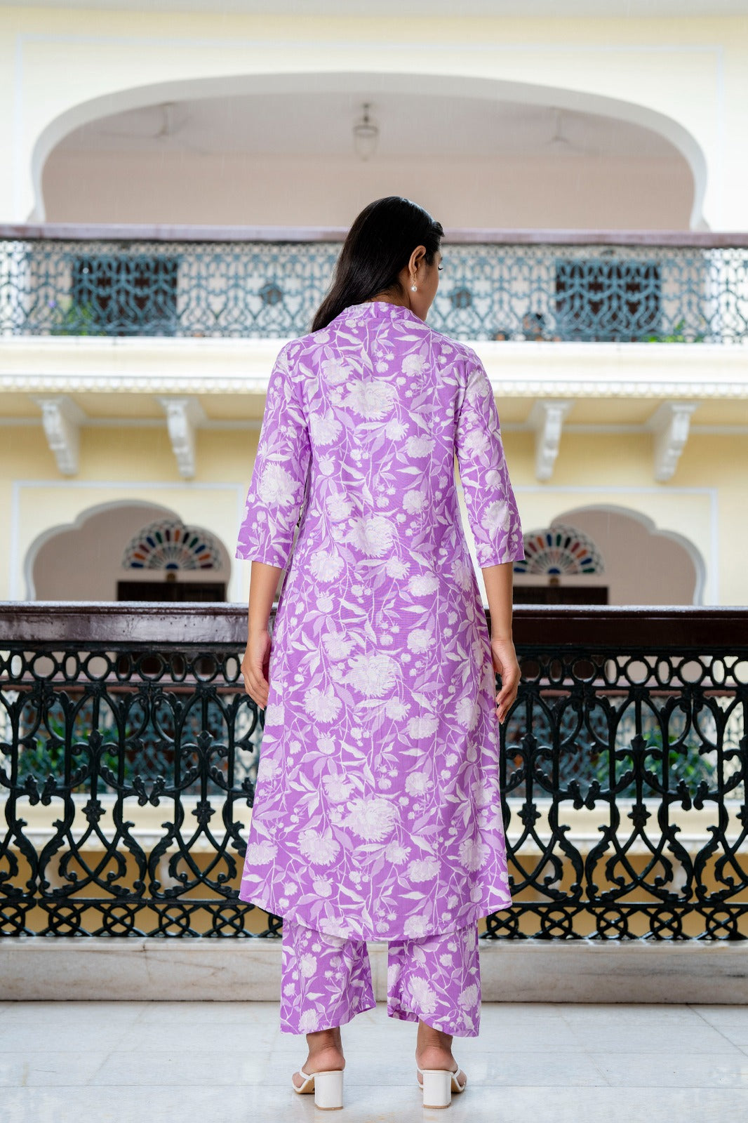 Lavender Floral-Printed Co-Ord Set with Matching Pants