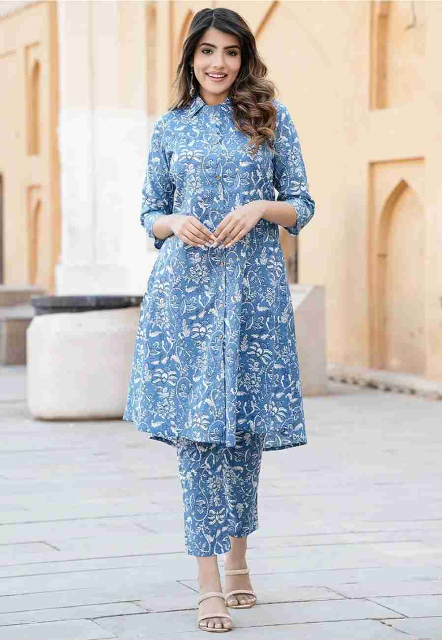 Sky Blue Floral Cotton Co-Ord Set