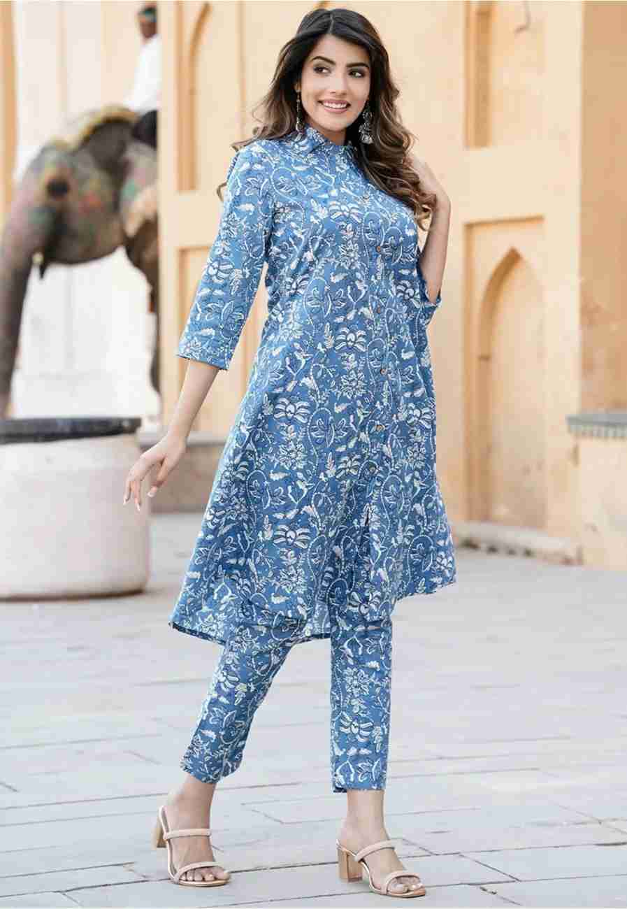 Sky Blue Floral Cotton Co-Ord Set