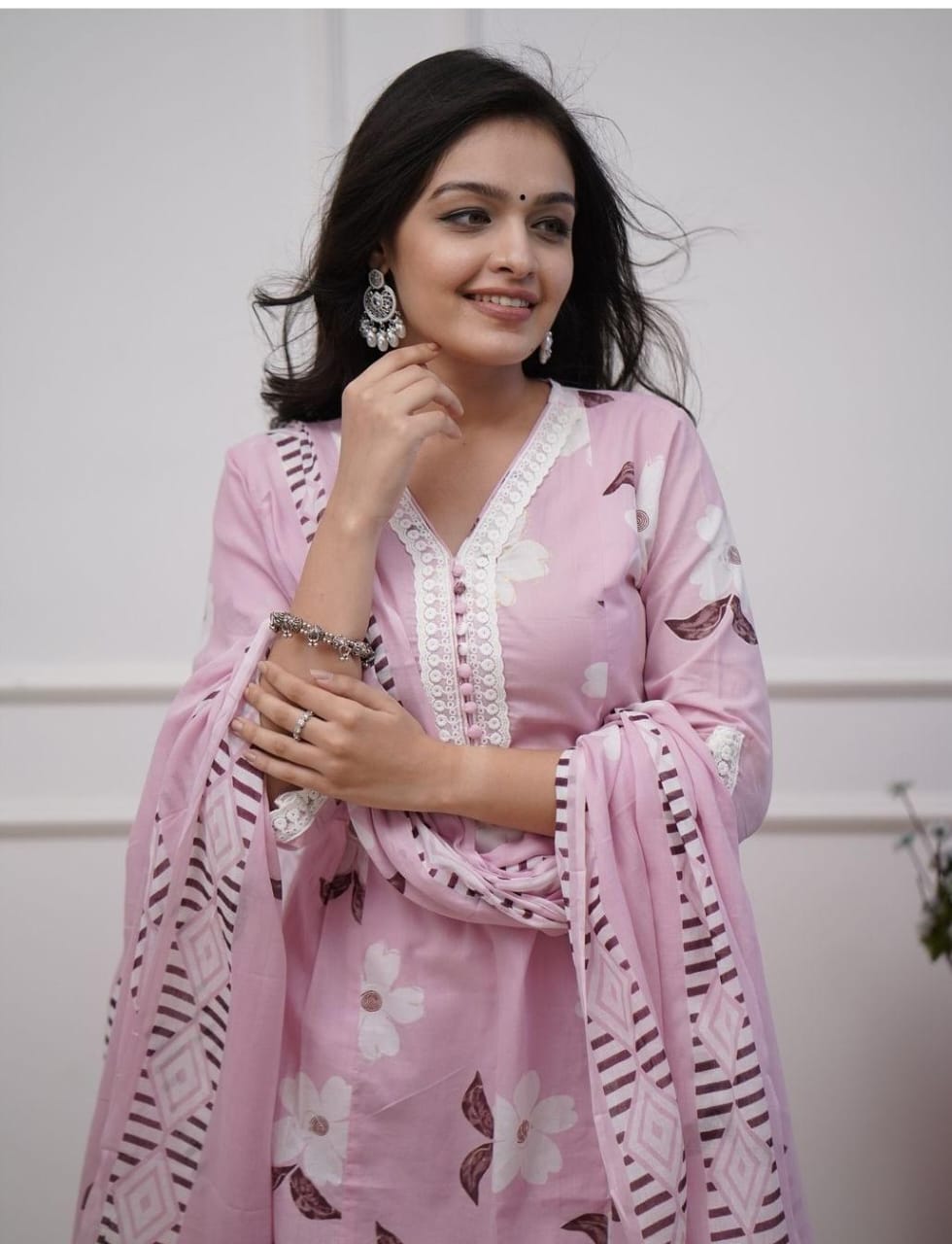 Blush Pink Floral Printed Kurta Set with Dupatta