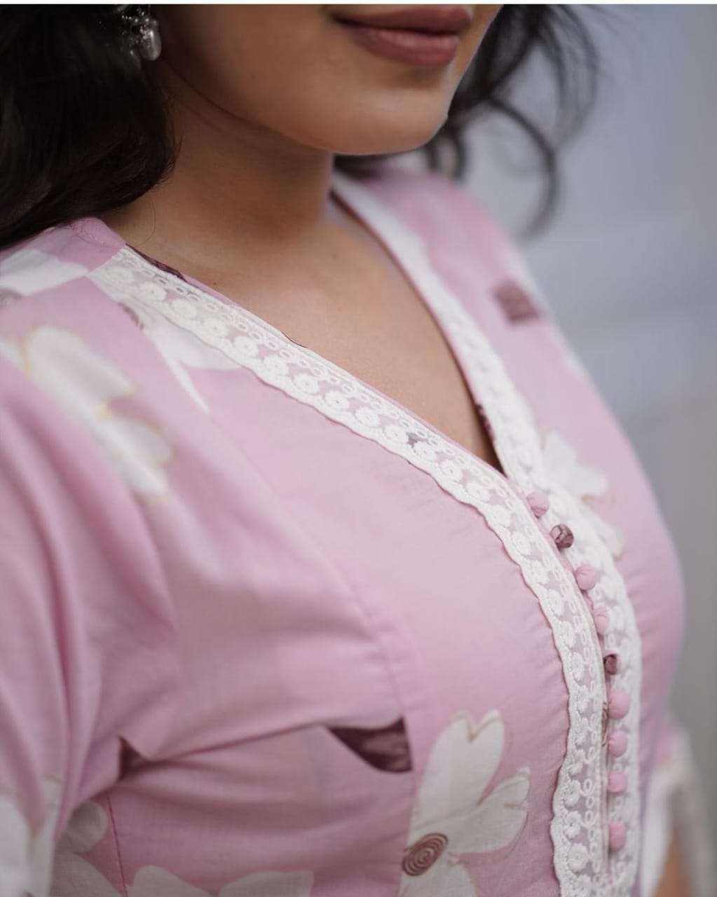 Blush Pink Floral Printed Kurta Set with Dupatta