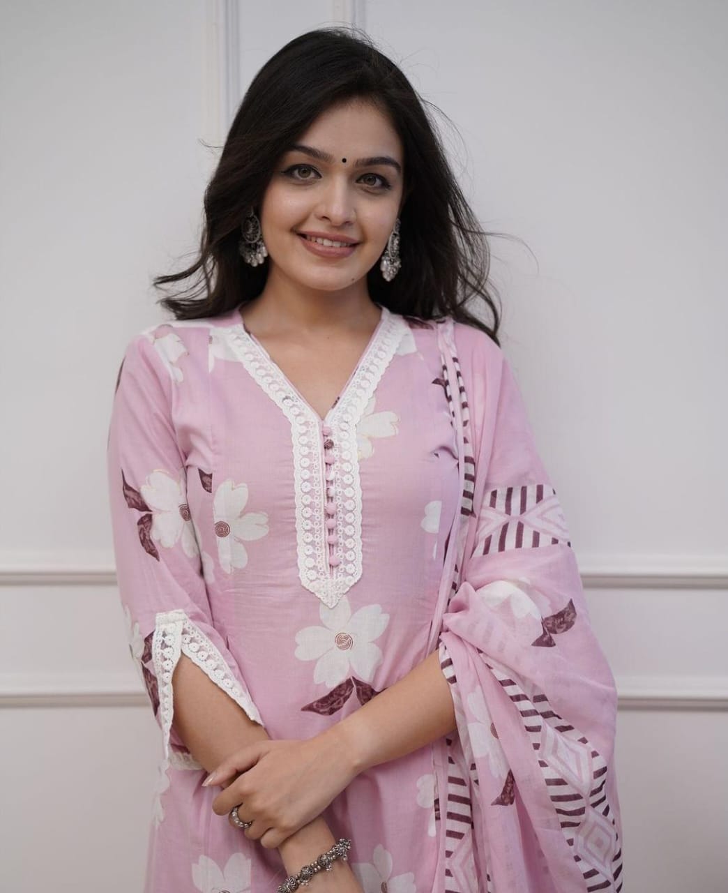 Blush Pink Floral Printed Kurta Set with Dupatta