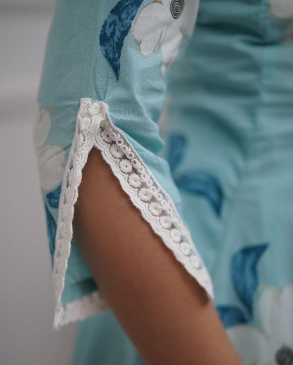 Powder Blue Floral Printed Kurta Set with Dupatta