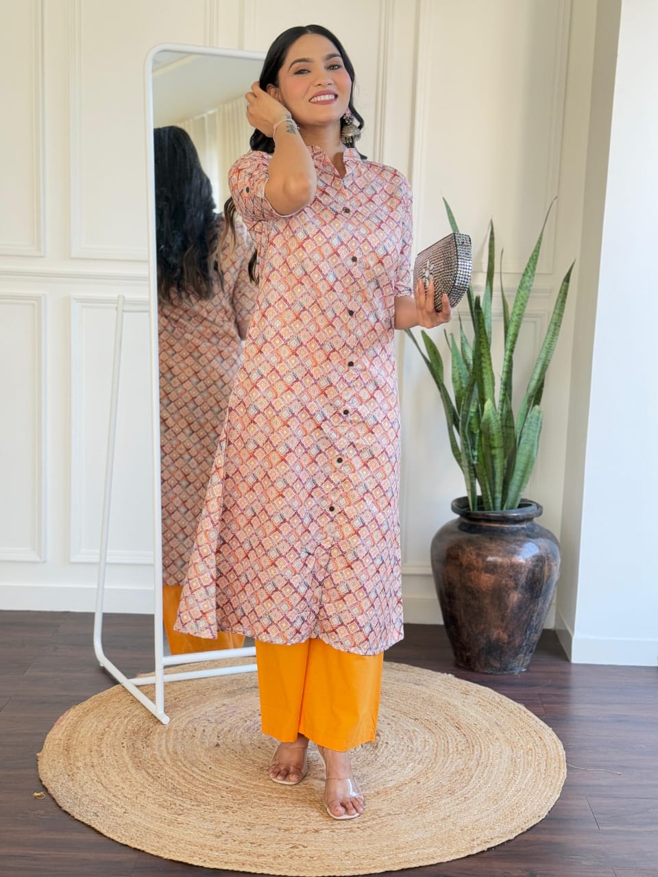 Cotton Digital Printed Button-Down Kurta with Vibrant Pants