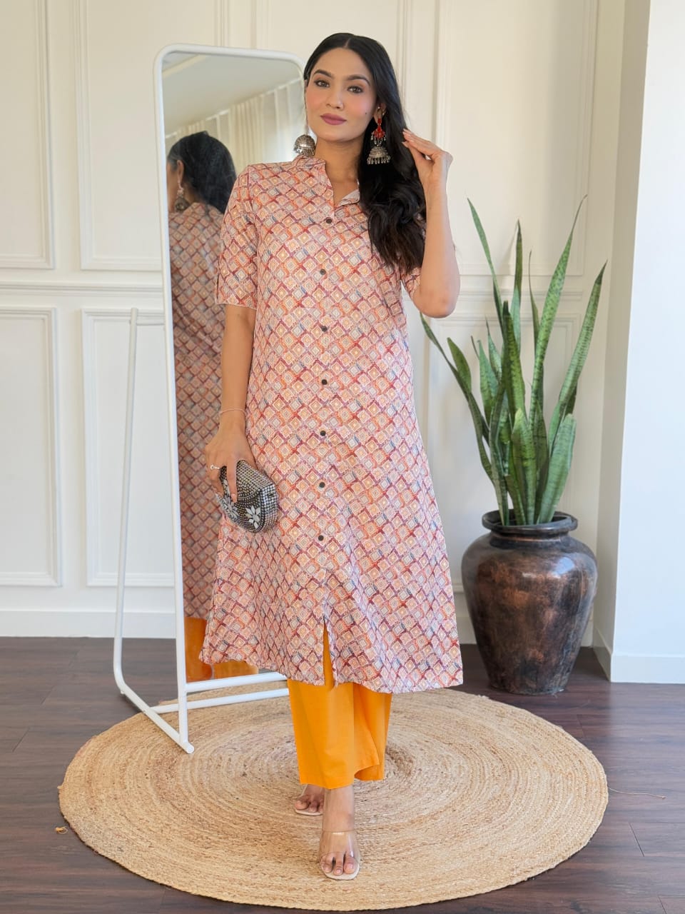 Cotton Digital Printed Button-Down Kurta with Vibrant Pants