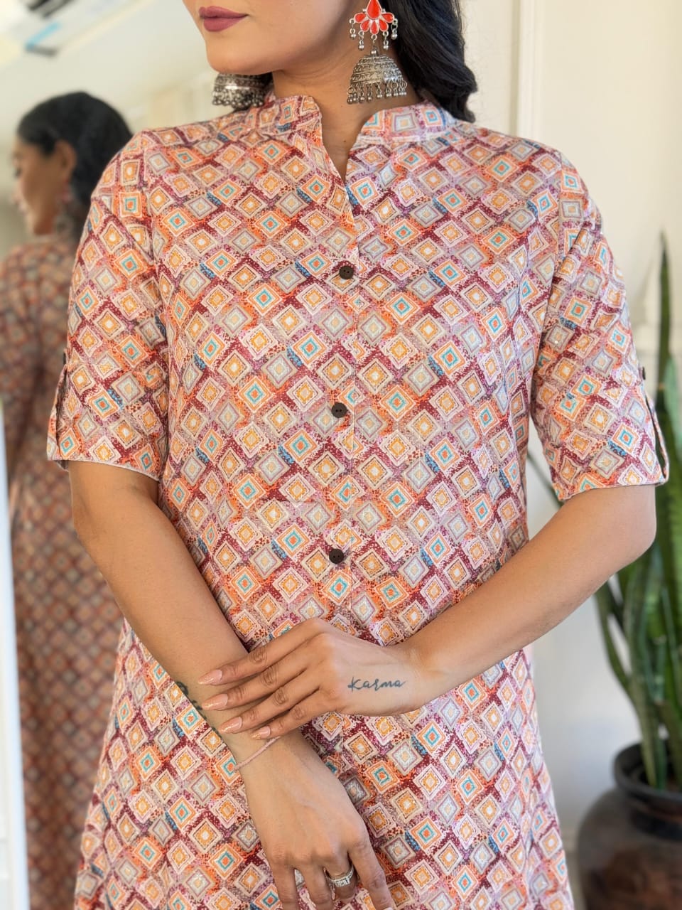 Cotton Digital Printed Button-Down Kurta with Vibrant Pants