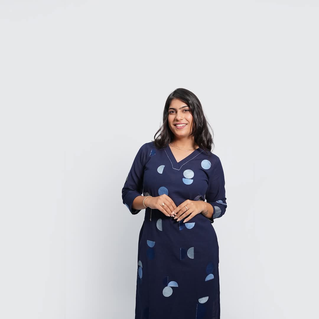 Blue Rayon Kurti with Silver Geometric Print