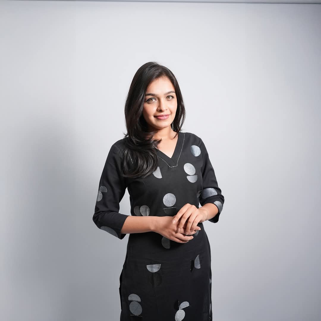 Black Rayon Kurti with Silver Geometric Print