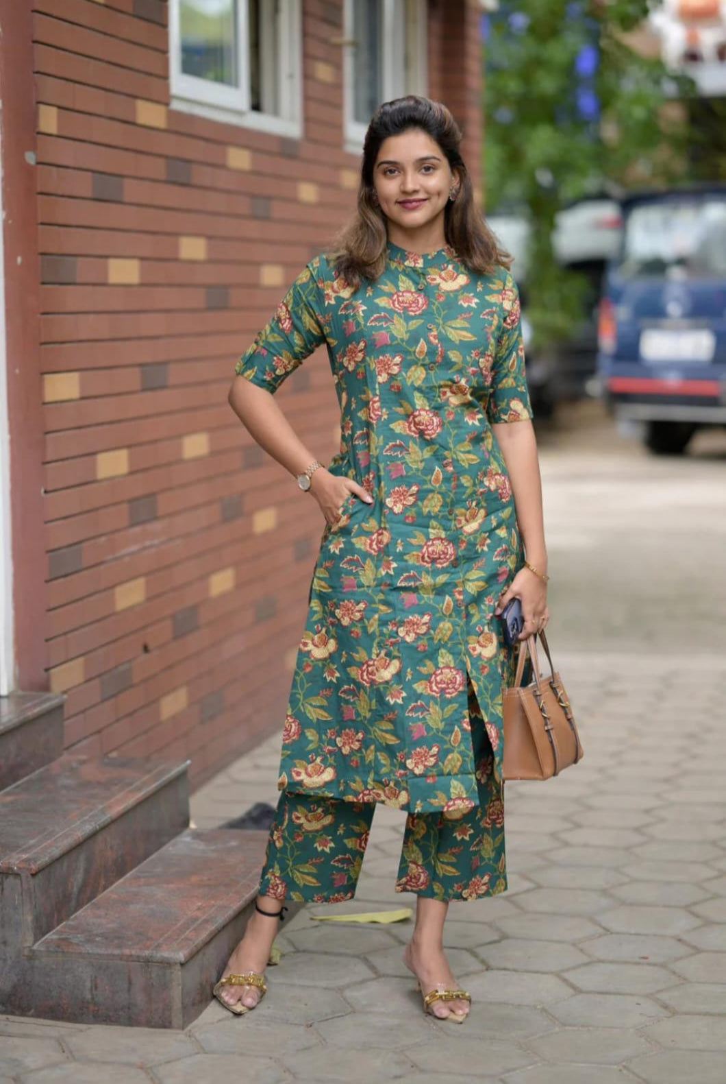 Elegant Bottle Green Floral Printed Co-Ord Set