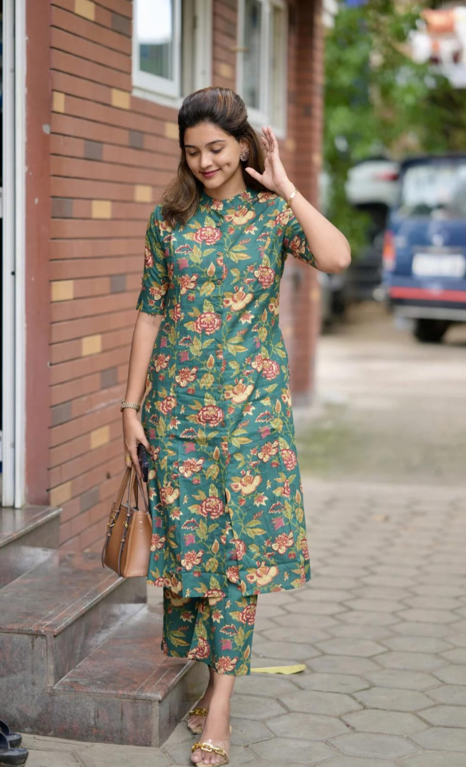 Elegant Bottle Green Floral Printed Co-Ord Set