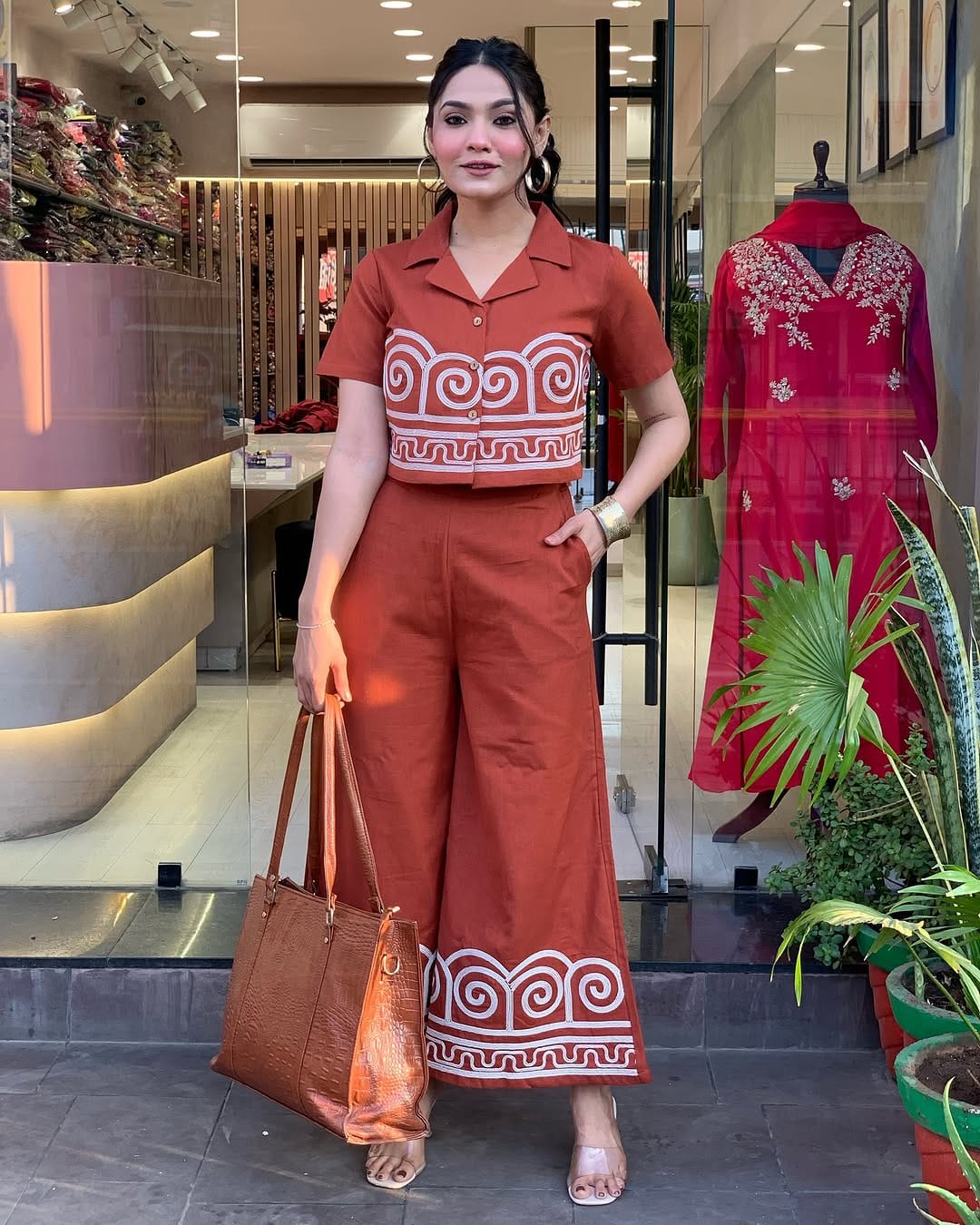 Rust Orange Embroidered Co-Ord Set