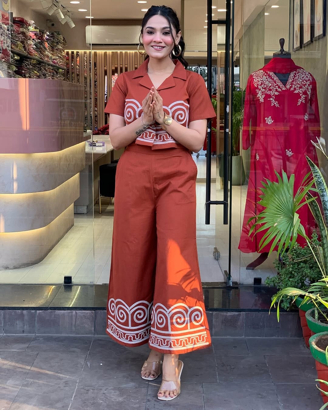 Rust Orange Embroidered Co-Ord Set