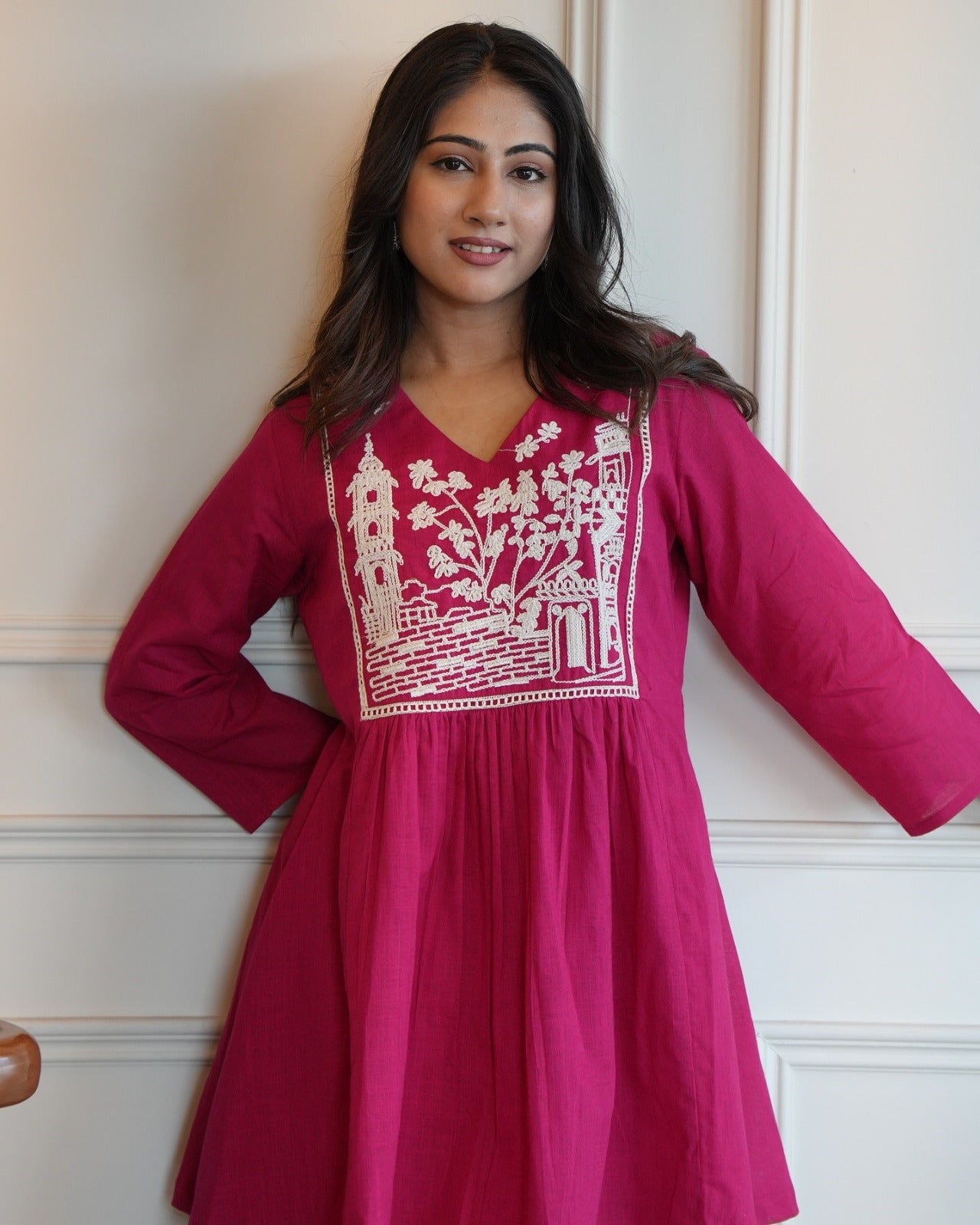 Magenta Embroidered Cotton Co-Ord Set