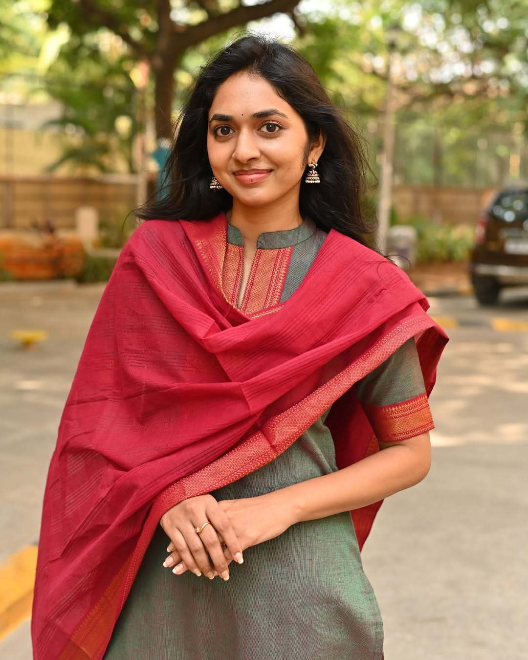 Grey & Maroon Kanchi Cotton Kurta Set with Zari Panel Detailing