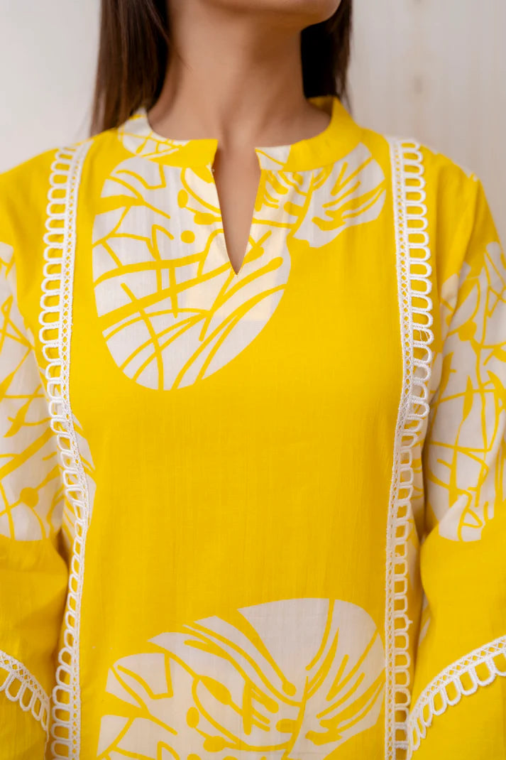 Yellow Betel Leaf Printed Cotton Co-Ord Set