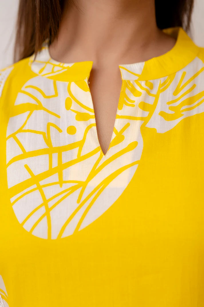 Yellow Betel Leaf Printed Cotton Co-Ord Set