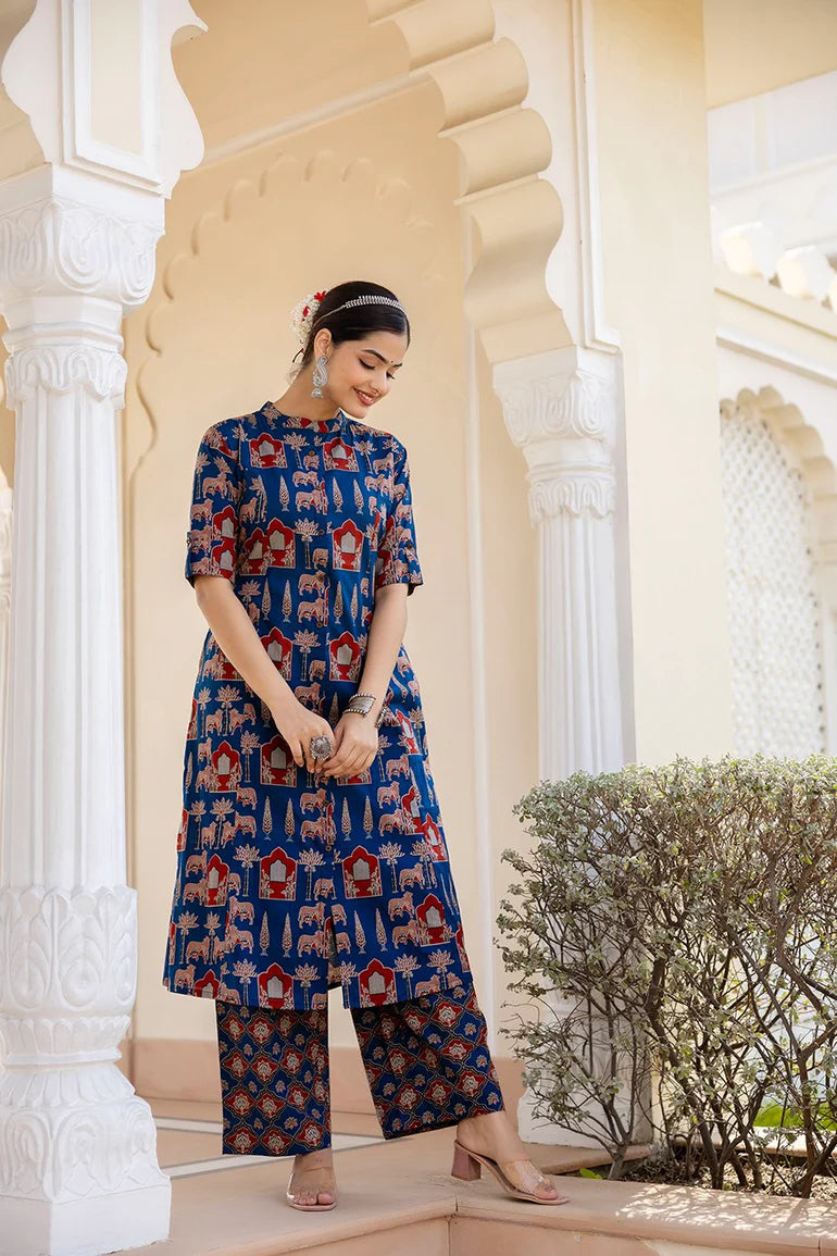 Royal Blue Block Printed Cotton Co-Ord Set